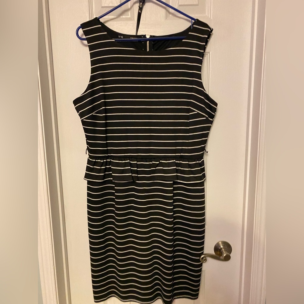 Maurice’s stretchy peplum black with white strip dress